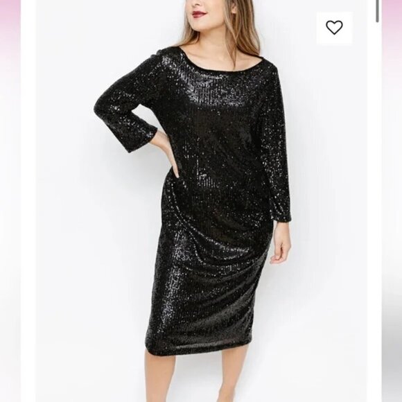 Smash + Tess Forever Frosted Dress-Black Sequin Midi Dress-Holiday New Years- XS - Picture 4 of 15